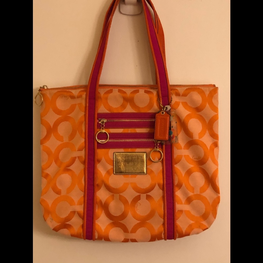 Coach pink and orange shoulder bag